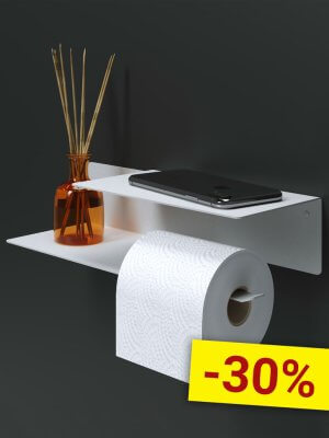 Держатель для туалетной бумаги и освежителя с полочкой настенный металлический Белый 30x11x7 Правый