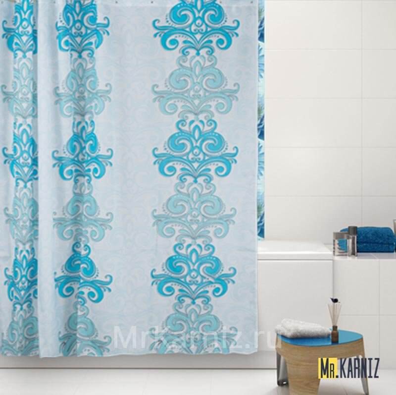 Штора для ванной DAMASK голубая Штора для ванной DAMASK голубая