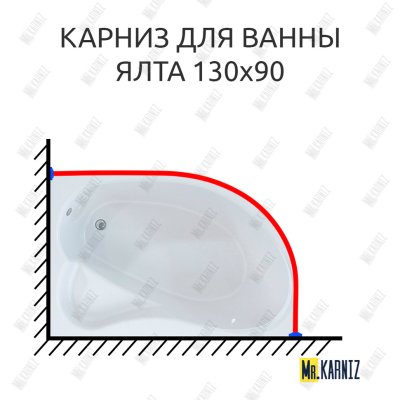 Карниз для ванны Mirsant Ялта Угловой 130х90 Усиленный 25 мм MrKARNIZ